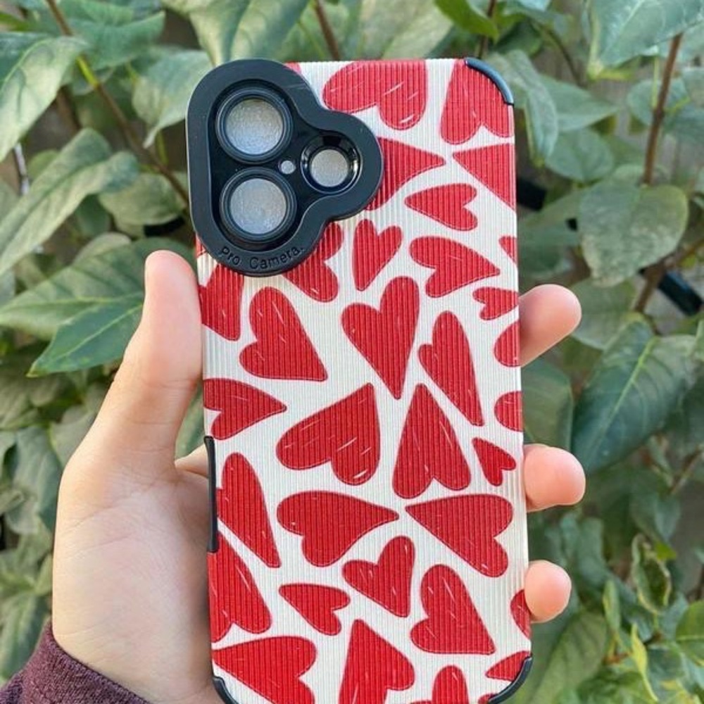 Apple Heart Pattern Phone Case - Red and Cream - Picture 5 of 5